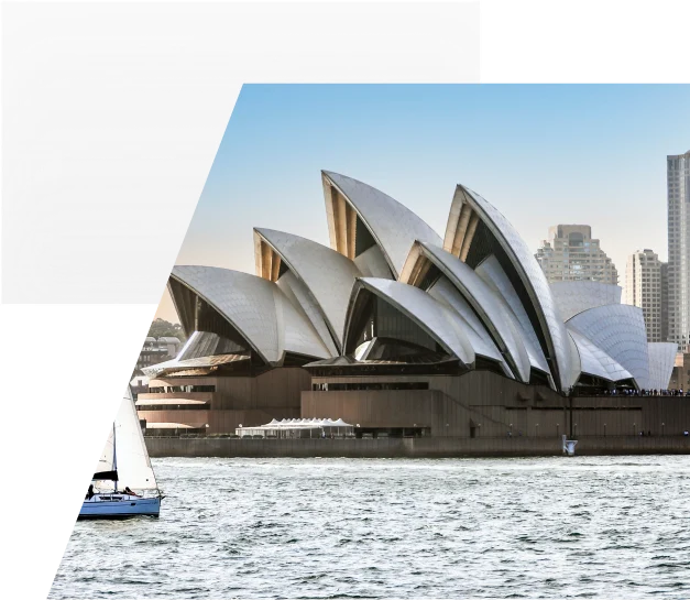 Sydney Opera House inside Grey Geometric Shapes